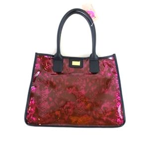 Betsey Johnson purple snake skin clear tote.